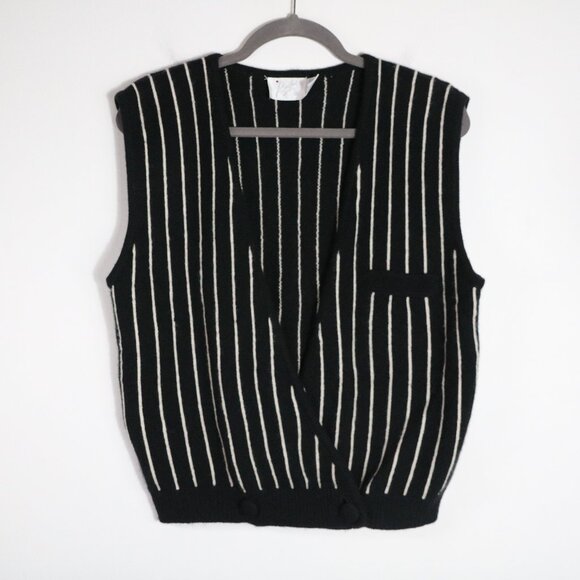 Belford Vintage Cashmere Striped Sleeveless Wrap Sweater M Neutral Minimalist - Picture 1 of 5